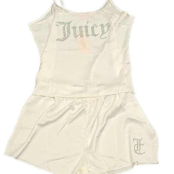 Juicy Couture Rhinestone Logo Satin PJ Set- White - Picture 7 of 7